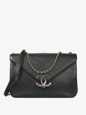 Chanel SS17 Black Caviar Large Chevron Flap Bag